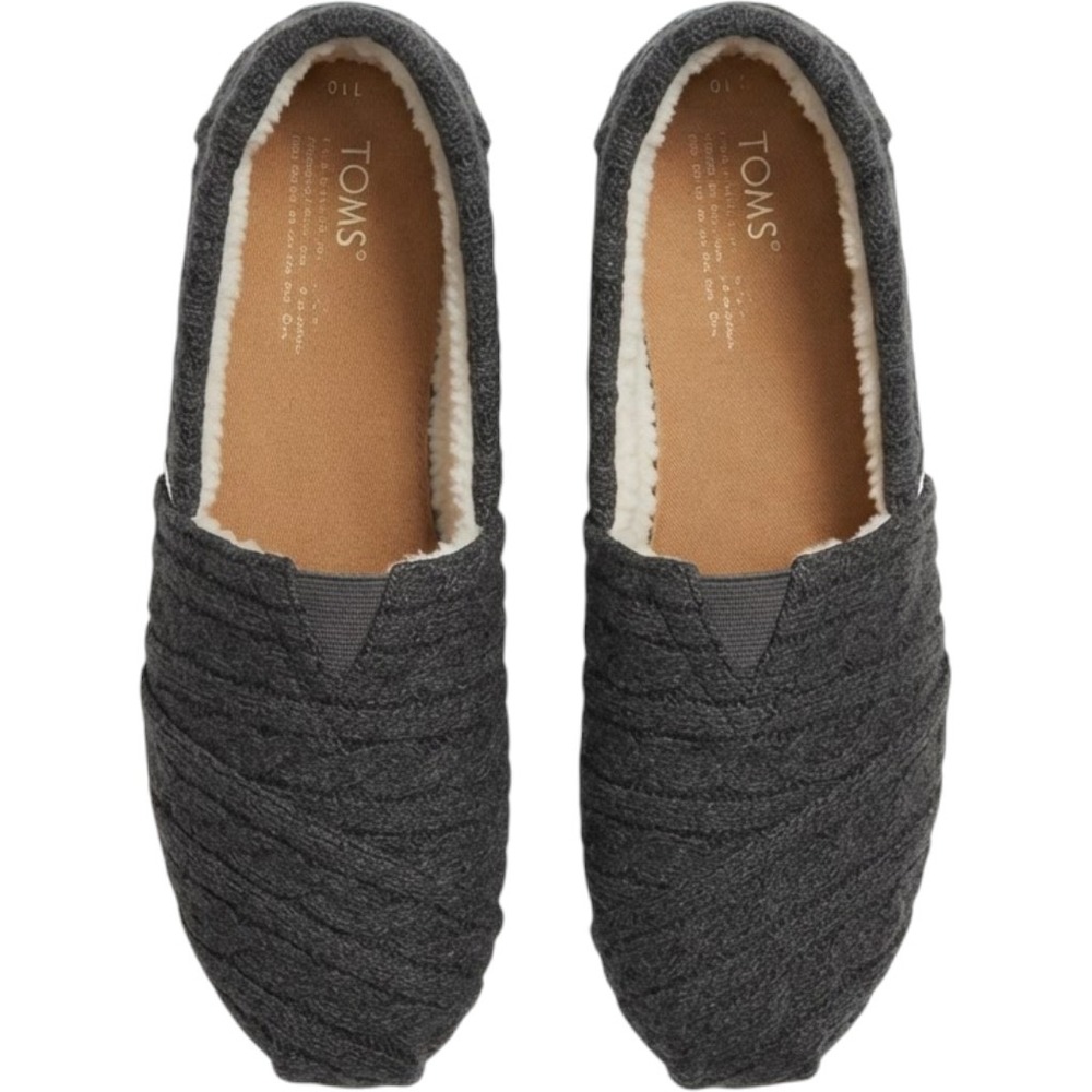 TOMS Alpargata Slip On Shoes Womens 10 Grey Cable Knit Faux Shearling Slippers